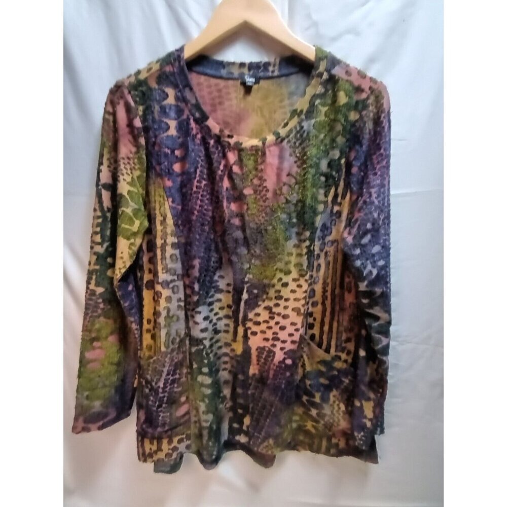 Shana Womens Textured Abstract Print Long Sleeve T-Shirt Tunic Medium Multicolor